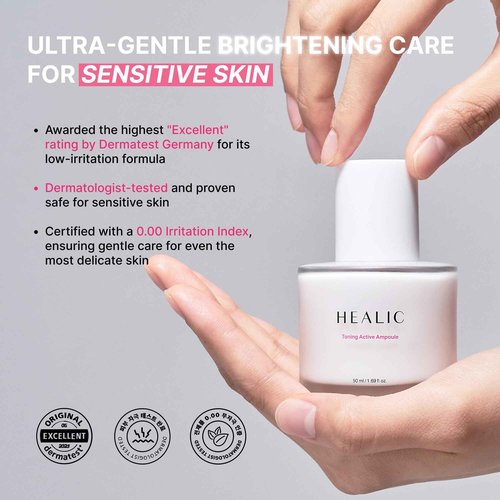 Healic Toning Active Ampoule–Brightening, Hydrating&Soothing with Tranexamic Acid, Niacinamide&Hyaluronic Acid, Dark Spot Correction, Gentle for Sensitive Skin, Korean Skin Care, 50ml/1.69 fl.oz