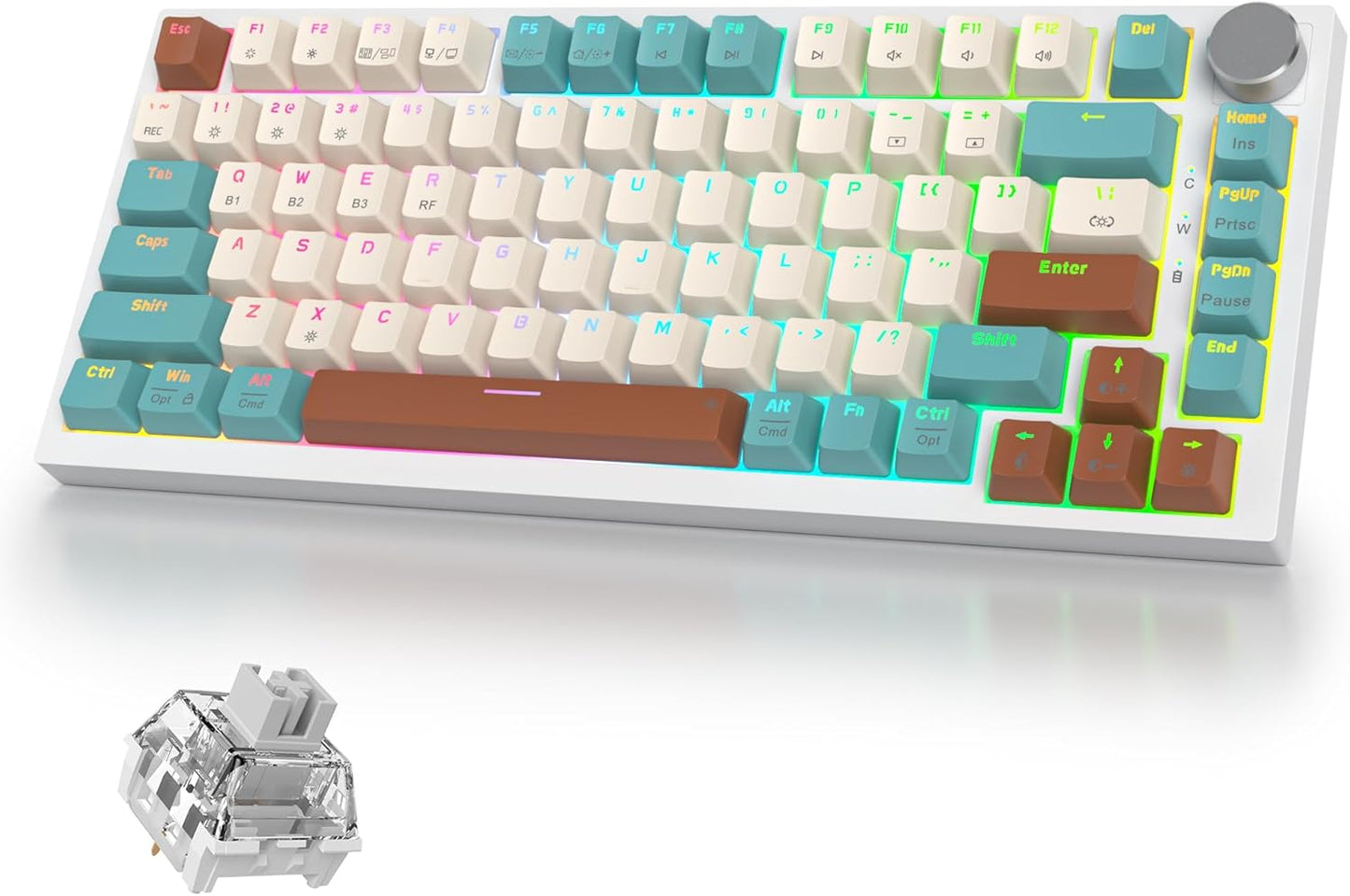 400PRO 75% Wireless Creamy Mechanical Keyboard Pink, Gasket Hot Swappable RGB Gaming Keyboard Bluetooth/2.4GHz/USB-C Cute Key Board with Pre-lubed Cream Grey Switches (82 Pink White)