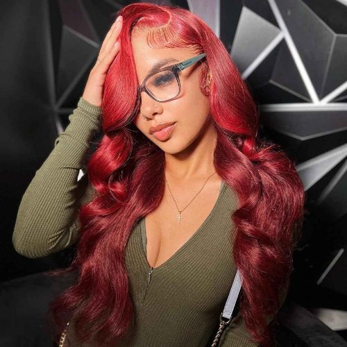 Burgundy Body Wave Human Hair Wigs Glueless Lace Front Wig 150% Density Pre Plucked Hair for Black Women (16inch, 13x4 lace front wig)