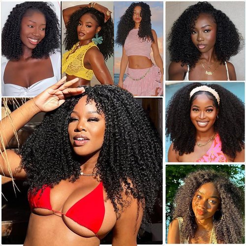 Curly Half Wig 200% Density Kinky Curly Half Wig 3 In 1 Seamless Flip Over Glueless Wigs Human Hair with Drawstring Beginner Friendly Curly Wig Headband Wig for Women Daily Wear