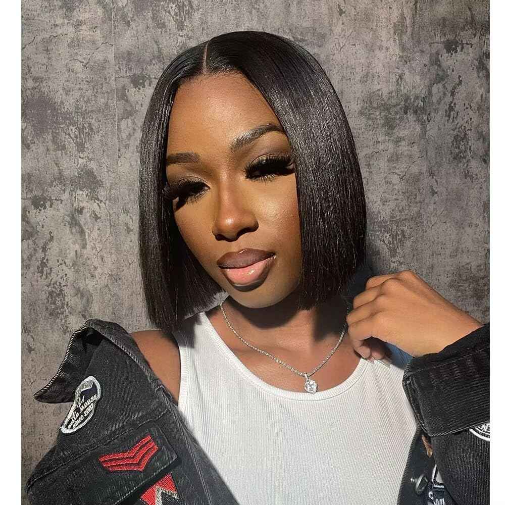 2X6 Deep Parting SKINLIKE Real HD Human Hair Short Bob Wigs Pre Plukced 0.10mm Ultra-thin Invisible Swiss HD Lace Closure Single Knot Undetectable Melted Lace Closure Wigs 180% Density 12Inch