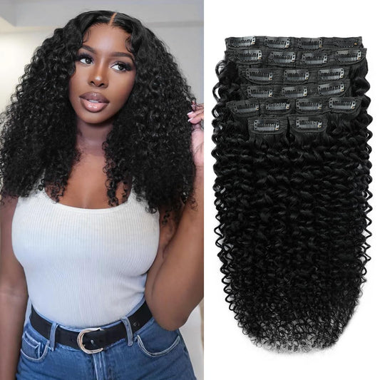 3C 4A Curly Clip In Hair Extensions Real Human Hair 24 Inch 110g 8pcs Kinky Curly Clip Ins Full Head for Black Women 100% Brazilian Remy Human Hair Extensions Natural Color with 20 Clips