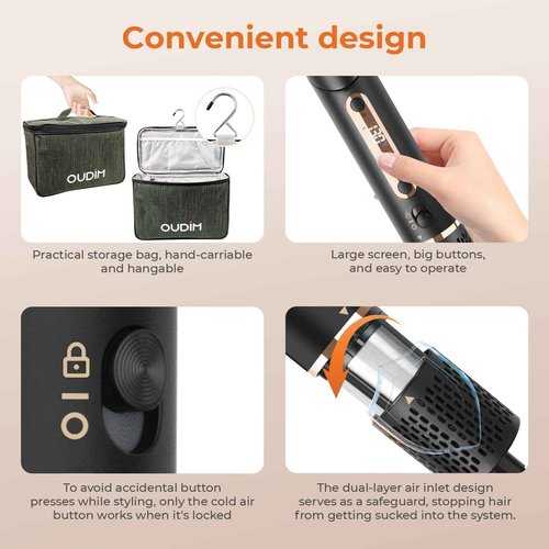 OUDIM 6-in-1 Multi-Functional Hot Air Comb, Interchangeable Brush Head, Negative Ion Hair Dryer Brush and Styler, Brushless Motor with 110000 RPM High-Speed, Rapid Drying, Storage Bag.