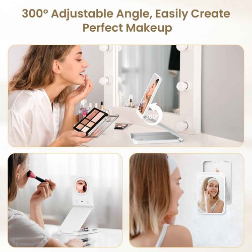LAMPICK Travel Makeup Mirror with Lights Bundle High-Speed Hairdryer
