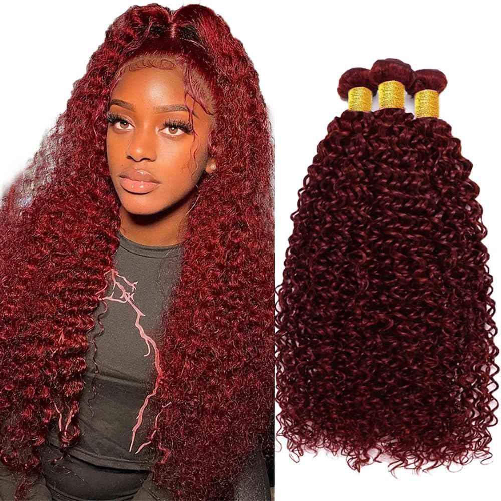 Giginger Brazilian Human Hair Bundles Burgundy 99J Jerry Curly Human Hair Bundles 22 24 26 inch Wine Red Unprocessed Virgin Quick Weave Hair for Black Women