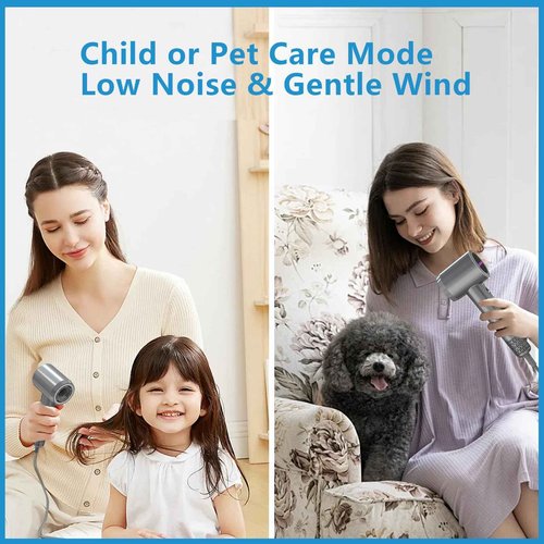 ACSGPG Hair Dryer - 110000 RPM High-Speed Brushless Negative Ionic Hair Blow Dryer - Fast Drying, Low Noise, Lightweight & Thermo Control - Hairdryer with 360° Magnetic Nozzle for Home, Travel(Gray)