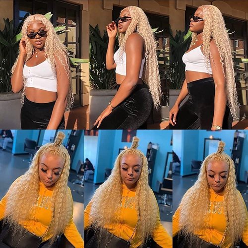 Habiliana Human Hair Bundles 22 24 26 Inch Blonde 613 Deep Wave Bundles Human Hair 100% Unprocessed Soft Sewn In with Double Drown Weft for Black Women
