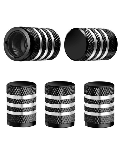 Tire Valve Stem Cap Cover - (5 Pack) Tire Air Caps Metal with Plastic Liner Corrosion Resistant Leak-Proof for Car Truck Motorcycle SUV and Bike Black