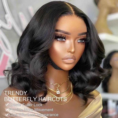 RECOOL Short Bob Wig Human Hair Glueless Short Body Wave Human Hair Wig For Black Women 5x6 HD Glueless Lace Front Wigs Pre Plucked with Baby Hair Bleached Knots Natural Black Wigs 12inch
