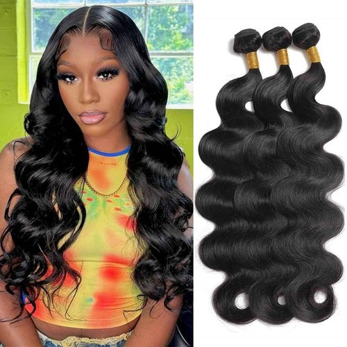 Body Wave Human Hair Bundles Body Wave Bundles Human Hair Brazilian Hair Bundles Double Weft Weave Bundles Human Hair Extensions for Women Natural Black 10A Human Hair 3 Bundles (18 20 22 Inch)