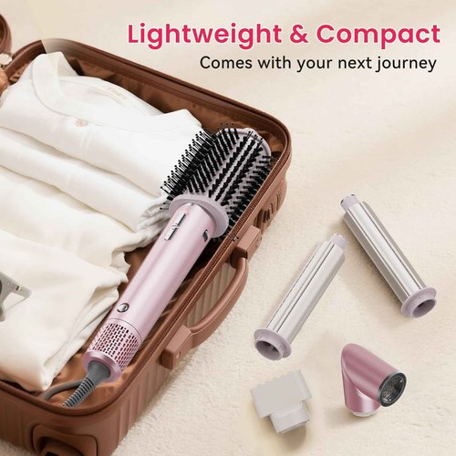 Heyfeel 5 in 1 Hot Air Styler & Hair Dryer Brush, Powerfull Multi Styler with Auto-wrap Curler & Negative Ions for Fast Drying, Curling, Volumizing & Straightening Without Heat Damage(Purple)