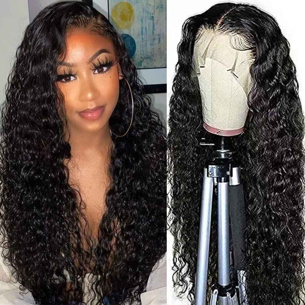 13x4 Water Wave Wigs for Black Women Human Hair Lace Front Wigs Pre Plucked with Baby Hair Wet and Wavy Brazilian Virgin Curly HD Lace Frontal Wig 180 Density (26 Inch)