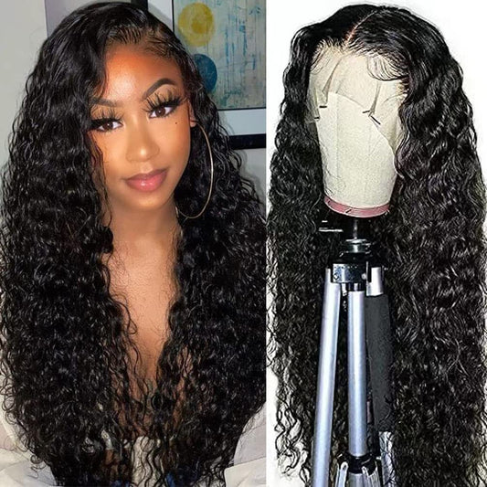 13x4 Water Wave Wigs for Black Women Human Hair Lace Front Wigs Pre Plucked with Baby Hair Wet and Wavy Brazilian Virgin Curly HD Lace Frontal Wig 180 Density (26 Inch)