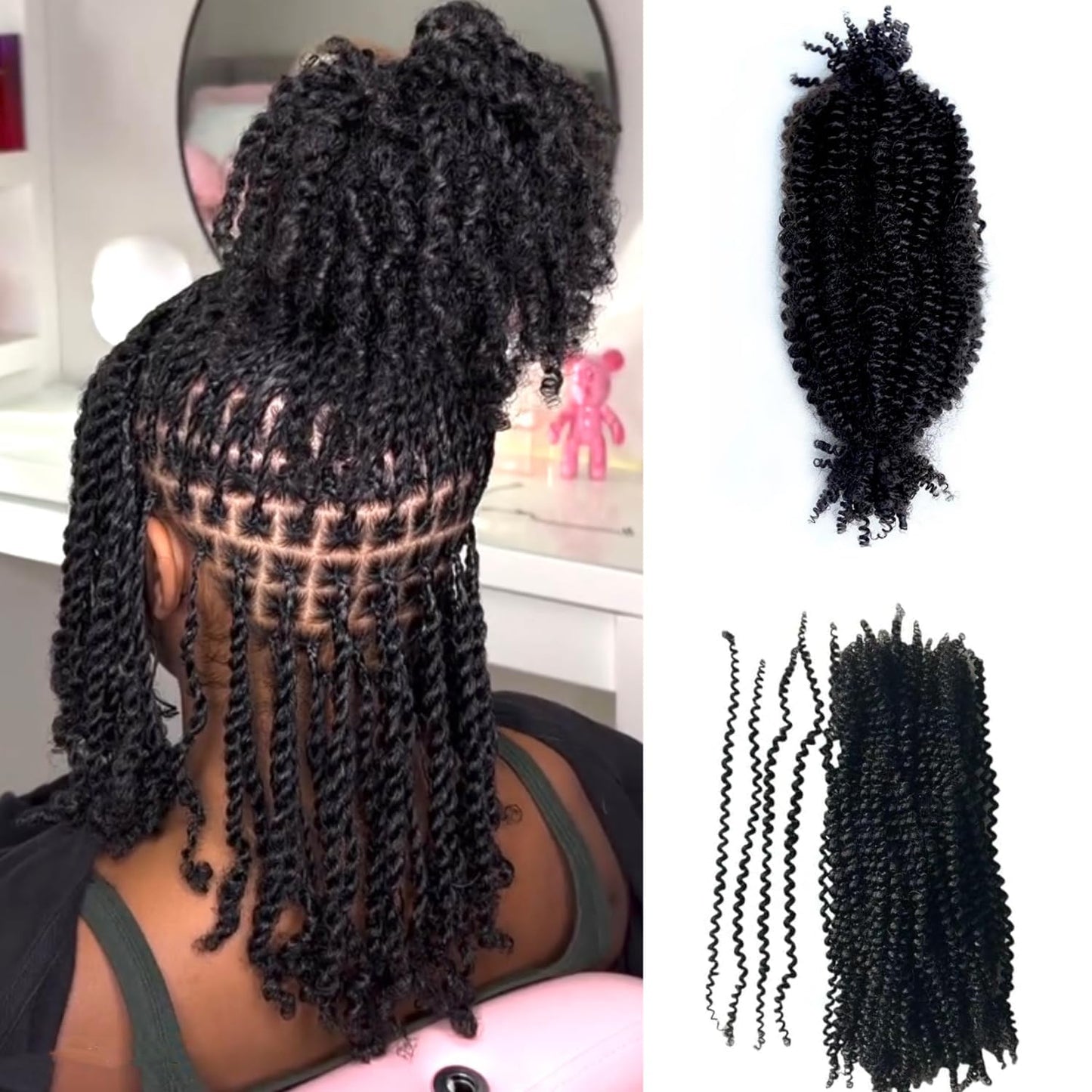 Human Hair Springy Twist Hair Extensions Afro Kinky Bulk Hair 100% Human Hair Twist Crochet Braiding Hair Springy Afro Twist Hair Extensions Natural Color For Black Women 22 Inch 100g