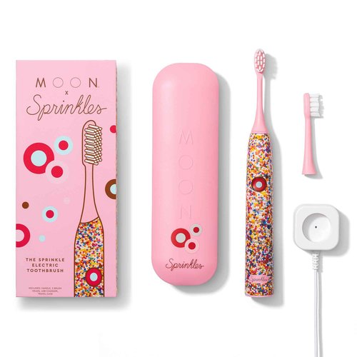 MOON x Sprinkles Toothbrush - Rechargeable Electric Toothbrush for Adults & Teens - 5 Sonic Cleaning Modes - Includes 2 Brush Heads & Travel Case - Cordless with Industry-Leading 6 Week Charge