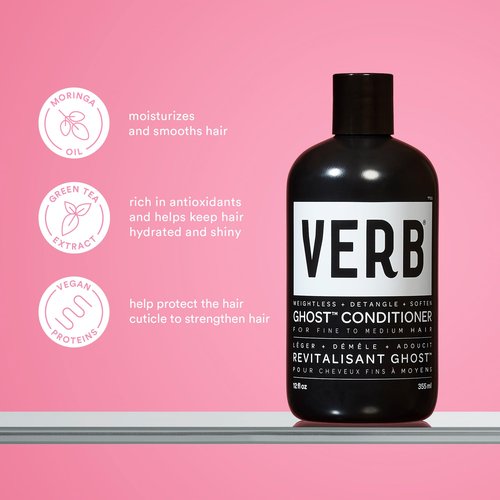 VERB Ghost Shampoo & Conditioner Duo Set, 12 fl oz + VERB Ghost Heat Defense Spray, 5.5 oz – Weightless Heat Protection + Shine – for Fine to Medium Hair