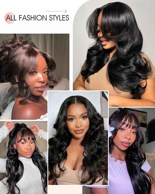 Curtain Bangs Face-Framing 9x6 Glueless Wigs Human Hair Pre Plucked Pre Cut HD Lace 200 Density Loose Body Wave Lace Front Wigs Layered Ready to Wear Closure Wigs Human Hair for Black Women 18 Inch