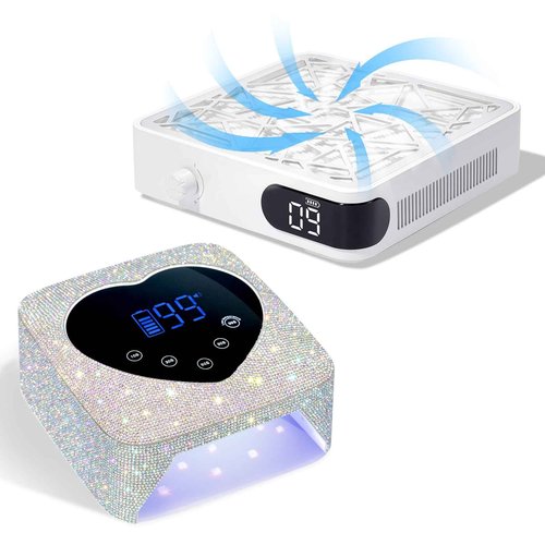 CHRISTINE SHELLY UV Nail Lamp Nail Dust Collector, 72W Rechargeable Sparkly Wireless Nail Dryer, Powerful Vacuum Fan Vent Dust Collector Extractor Dust Suction Machine for Acrylic Nails Polishing, Na