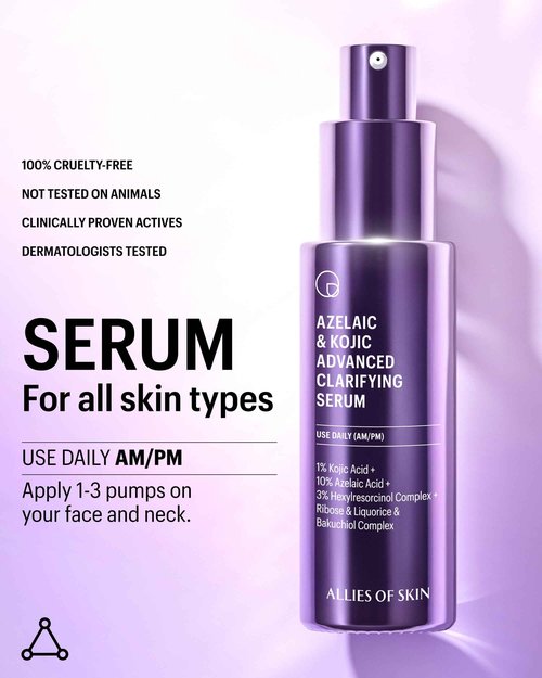 Allies of Skin Azelaic & Kojic Clarifying Face Serum | Clinically Proven for Acne & Blemish Prone Skin |10% Azelaic Acid Treats Pigmentation and Redness | Targets Pores & Uneven Skin Texture (1 Fl oz)