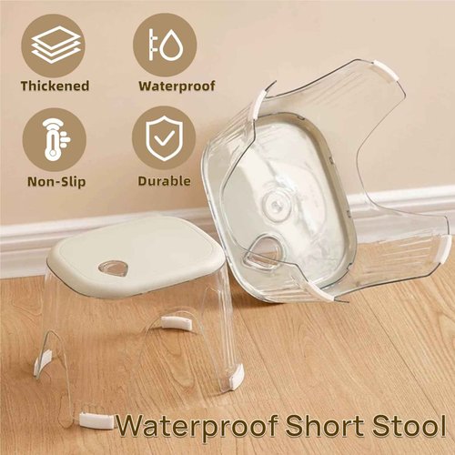 Acrylic Shower Stool Waterproof - Clear Shower Foot Rest for Shaving Legs, Corner Step Foot Stool for Inside Shower, Small Seat for Bathroom Bedroom Kitchen 300 Lb Capacity, Tool-Free Assembly
