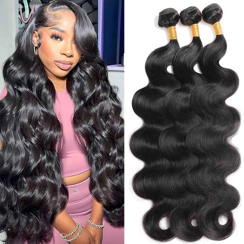 Hswpawk 12A Human Hair Bundles 22 24 26 Inch Body Wave Bundles Human Hair 100% Unprocessed Brazilian Virgin Hair 3 Bundles Hair Weft Weave Natural Black Color