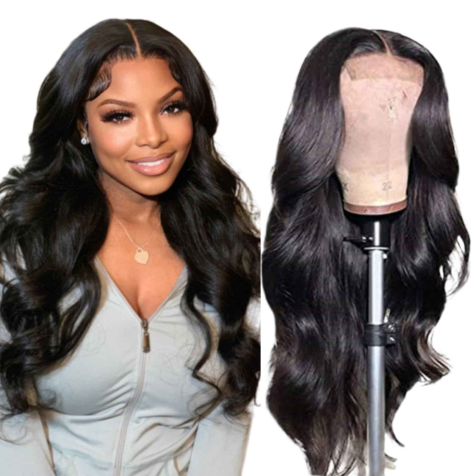 4x4 Lace Front Wigs Human Hair Pre Plucked with Baby Hair 150% Density 20 Inch Body Wave Brazilian Virgin Frontal Human Hair Wigs 4x4 Glueless HD Lace Closure Wig Human Hair for Women