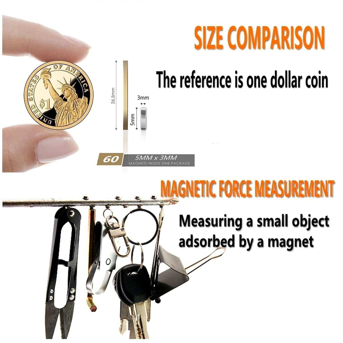 60pcs Small Magnets,Round for Refrigerator , Cylinder, Fridge , Office , Whiteboard , Durable Little Miniature Tiny Mini for Crafts