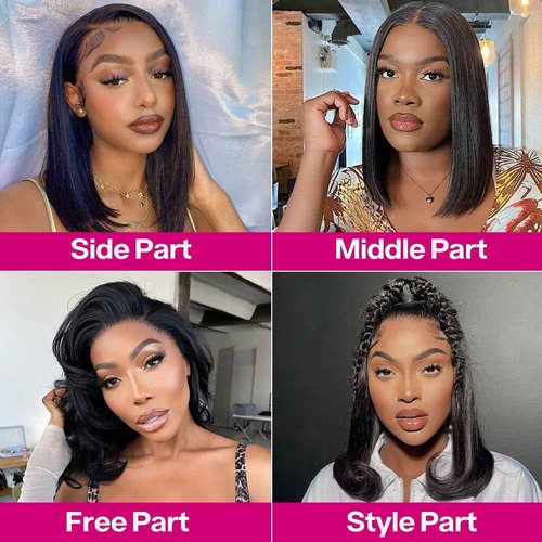 Hihmarm 13x4 HD Lace Front Wigs Human Hair Pre Plucked Bob Wig Human Hair Glueless Wigs For Black Women 180 Density Straight Frontal Wigs Black Wig Human Hair Nature Hairline (Black, 16 Inch)