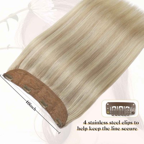 Sindra Wire Hair Extensions Human Hair Ash Blonde Highlights Bleach Blonde Fishing Line Remy Human Hair 22Inch 85g Remy Invisible Wire Extensions W22#18P613