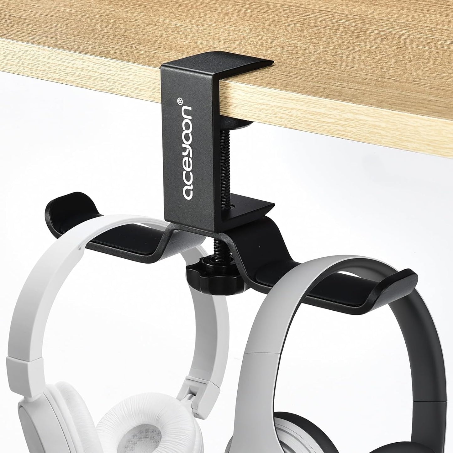 aceyoon Under Desk Headphone Hanger, Aluminum Headphone Stand,Headset Holder Space-Saving for Bag/Backpack/Gaming Headphone, Black
