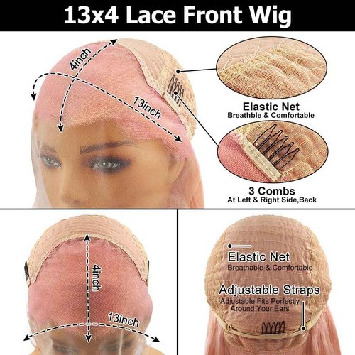 Msviki School Day Candy Pink Human Hair Wig Colored Body Wave Lace Front Wig Virgin Hair 13x4 UHD Transparent Swiss Soft Lace Preplucked Brazilian Hair 18"