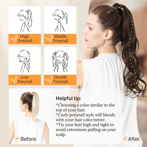 DOORES Hair Extensions Ponytail Extension Human Hair Dark Brown 14 Inch 75g Clip in Ponytail Hair Extensions Straight Ponytail Hair Piece For Women Wrap Around Ponytail with Magic Paste
