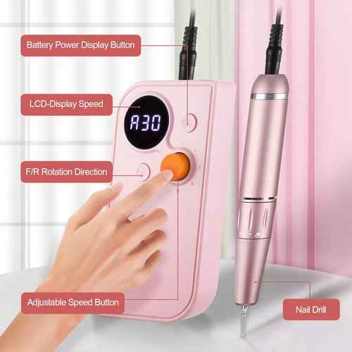 Cordless Rechargeable UV Nail Lamp & 30000RPM Pink Portable Nail Drill
