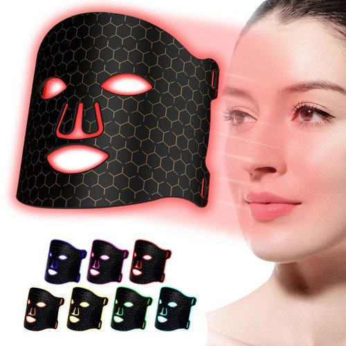 Eshomey Red LED Light Therapy Mask for Face, 7 Colors LED Face Mask Light Therapy with 91 LED, Rechargeable Led Face Mask for Anti Aging
