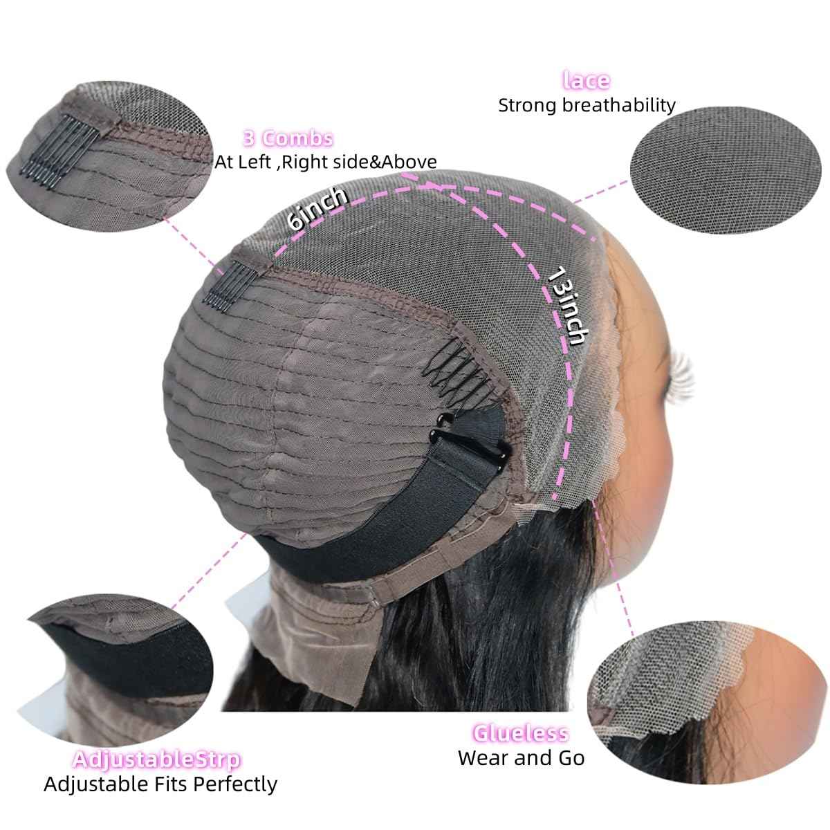 Ghaadd 28 Inch 13x6 Glueless Wigs Human Hair Pre Plucked Pre Cut 200% Density Wear and Go Glueless Wig HD Body Wave Lace Front Wigs Human Hair for Women Frontal with Baby Hair