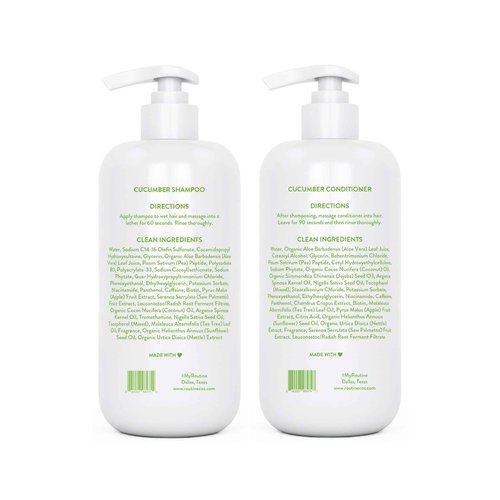 Routine Wellness Shampoo and Conditioner Set and Hair Serum for Stronger Hair - Biotin | Color Safe | Sulfate-Free | Vegan | Clinically Tested | Nourishing Oils and Vitamins - Cucumber