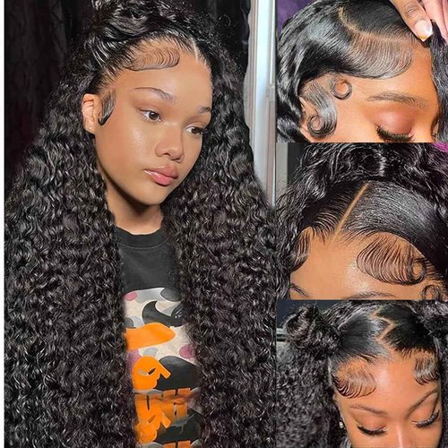 TONHONK 20 Inch Deep Wave Lace Front Wigs Human Hair 200 Density 13x6 HD Lace Frontal Wigs Human Hair Pre Plucked Deep Curly Glueless Wigs Human Hair with Baby Hair Curly Wigs for Women Natural Color