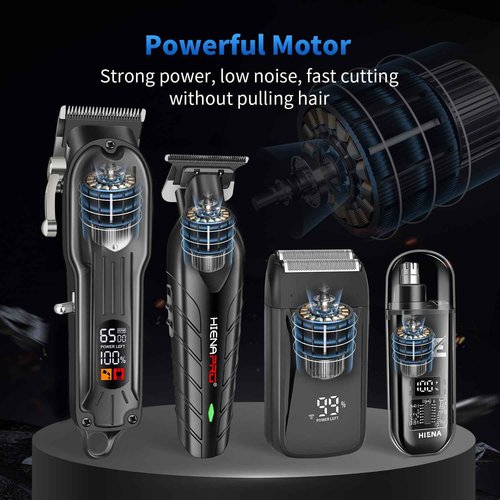 HIENA PRO Professional Cordless Hair Clipper for Men, Electric Foil Shavers and Beard Trimmers, Ear, Nose Hair Trimmer Set, Rechargeable Barber Kit and Hair Cutting Set, Facial Grooming Kit