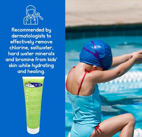 TRISWIM Kids After Swim Value Pack of 4 Travel Mesh Bag + Swim Care Chlorine Removal Body Wash + Swimming Lotion + Swim Shampoo and Conditioner 8.5 fl oz Keep your Little Swimmers Clean and Healthy