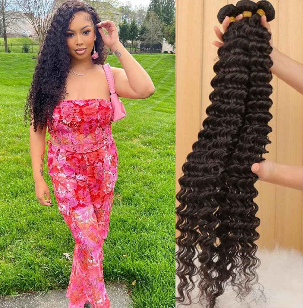 12A 3 Bundles Water Wave Human Hair (12 14 16 Inch) 100% Unprocessed Weave Brazilian Human Hair Bundles Full And Thick Virgin Hair Extensions Natural Color