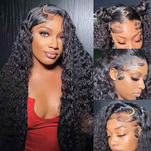 Xojao Water Wave HD Lace Front Wigs Human Hair 10A Curly Human Hair Wig 13x4 Transparent Lace Frontal Wigs Pre Plucked Wet And Wavy Wigs Human Hair for Women 180% Density (18Inch, Natural Color)