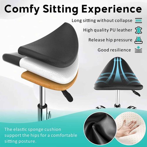 Eueiykw Professional Saddle Stool with Wheels Rolling Saddle Stool with Extra-Wide Base Heavy-Duty Stable Stool Adjustable Height Ergonomic Chair for Office, Workshop, Salon & Clinic