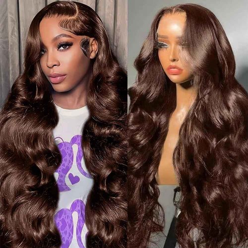Chocolate Brown Lace Front Wig Human Hair Body Wave Lace Front Wigs Human Hair Pre Plucked 200% Density Frontal Wigs Human Hair 13x4 Brown Wig 30 Inch Lace Frontal Wig