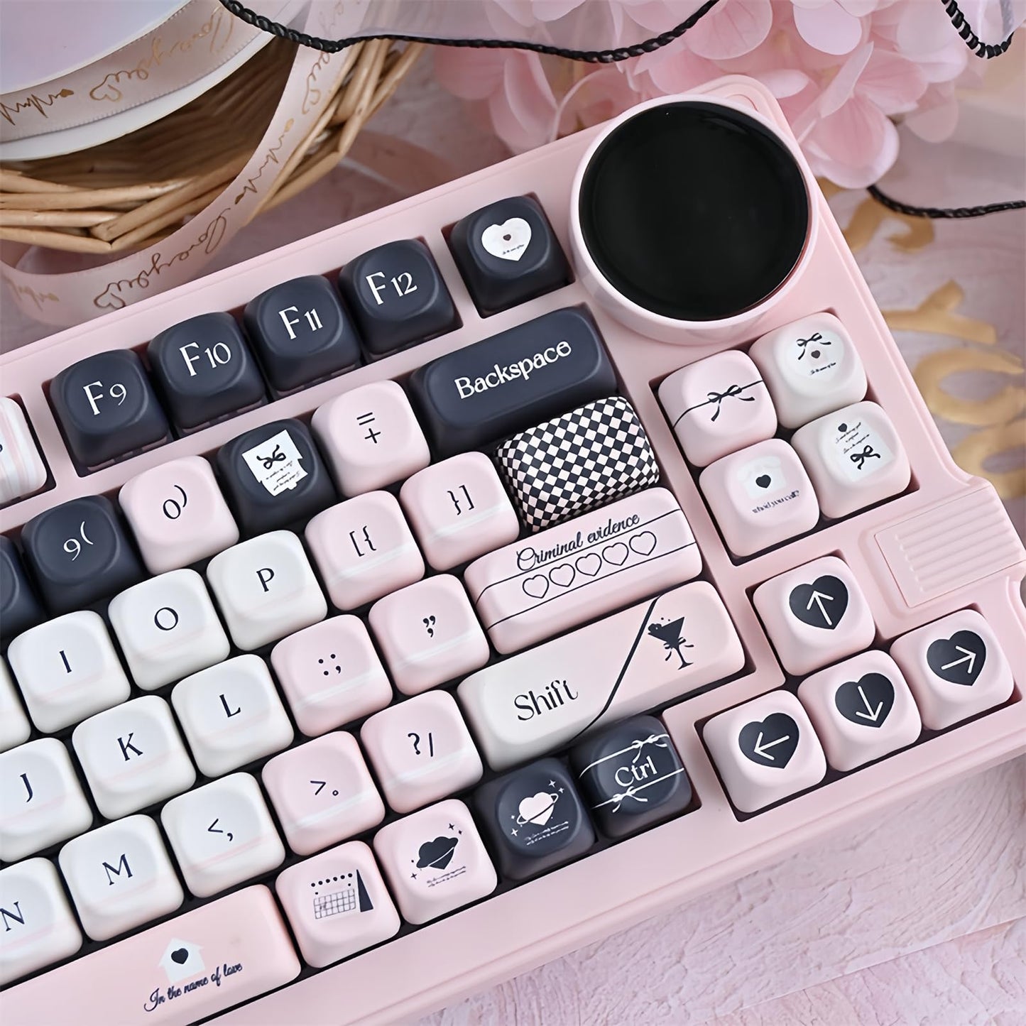ZMX Pink and Black Keycaps,MOA Profile Cute Keycaps PBT Dye-Sub Kawaii Custom Full Size Keycap Set for Cherry MX Switch ANSI Layout 75% 60% Mechanical Gaming Keyboard DIY Creamy Key Cap (126Keys)