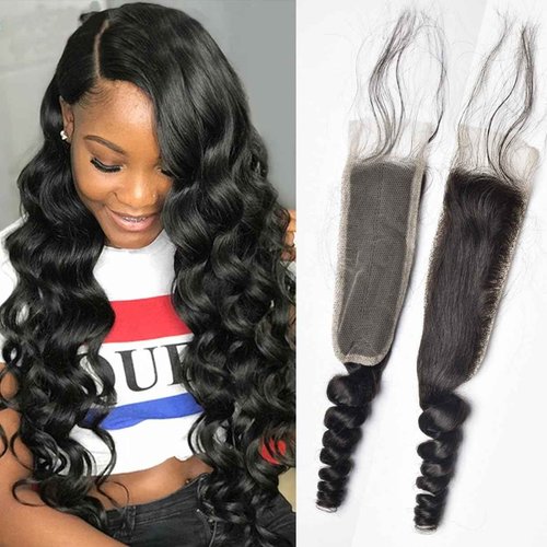 Brazilian Loose Wave 2x6 Lace Closure 100% Unprocessed Human Virgin Hair Pre Plucked Loose Deep Wave Pre-Plucked Hairline Frontal Closure Natural Black With Baby Hair (20inch, 2x6 loose wave closure)