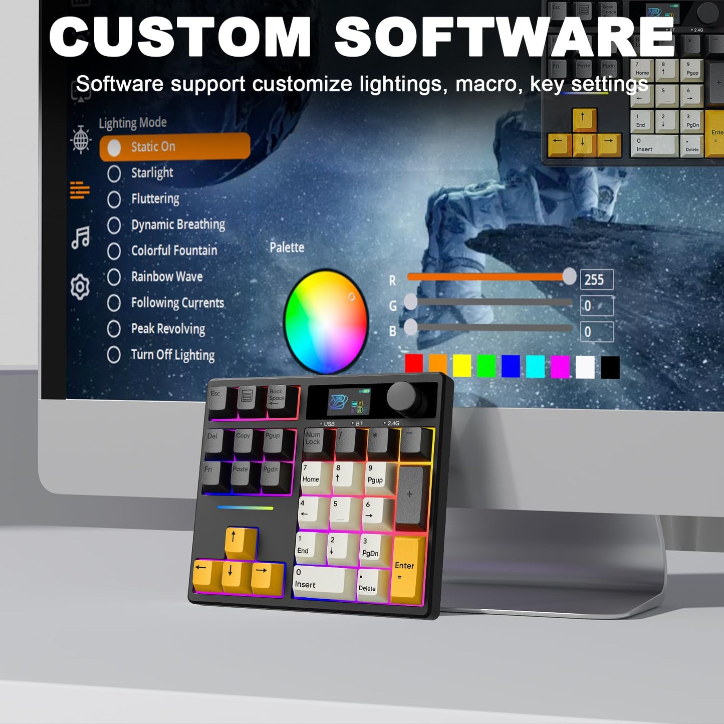 ZMX X BOYI TD31Pro Mechanical Number Pad,30 Keys Hot Swap Wireless BT5.0/2.4GHz/Type-C Wired Numeric Keypad Programmable RGB Gaming Numpad Keyboard with Knob Screen for Laptop/Mac (Black)
