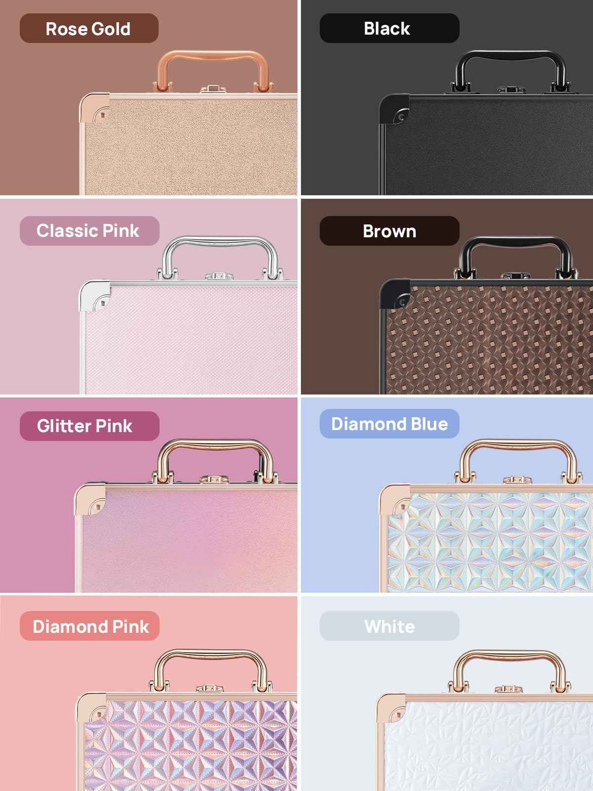 OMIRO Makeup Case, Travel Makeup Bag with Light Up Mirror Set, Makeup Organizer Box with Magnet Travel Makeup Mirror for Women (Rose Gold)