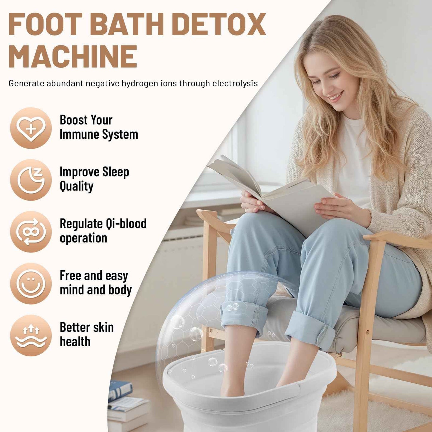 Ionic Foot Bath Detox Machine,Foot Detox Foot Bath Soak Tub with 2 Arrays,80 Disposable Foot Bath Liners,Detox Sea Salt,Folding Foot Spa Bucket,Home Salon-Level Foot Soaking Tub2