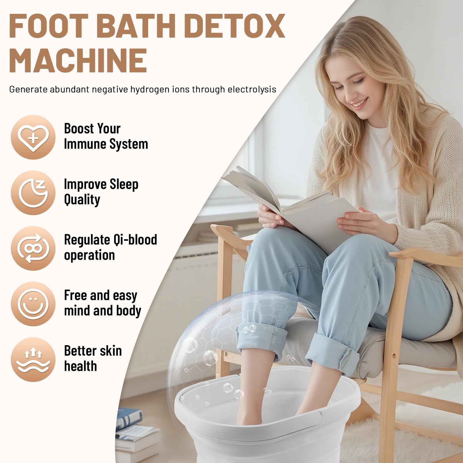 Ionic Foot Bath Detox Machine,Foot Detox Foot Bath Soak Tub with 2 Arrays,80 Disposable Foot Bath Liners,Detox Sea Salt,Folding Foot Spa Bucket,Home Salon-Level Foot Soaking Tub2