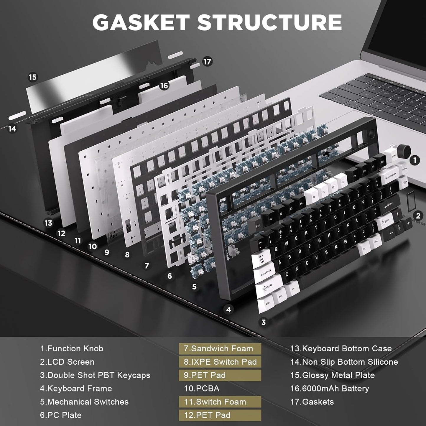 YUNZII AL80 Wireless Mechanical Keyboard,Full Aluminum CNC, Smart LCD Display,Hot Swappable Gasket Mount 75% Layout with Knob,BT/2.4G/USB-C,QMK/VIA Support for Win/Mac (Silver, Gateron Zero Switch)